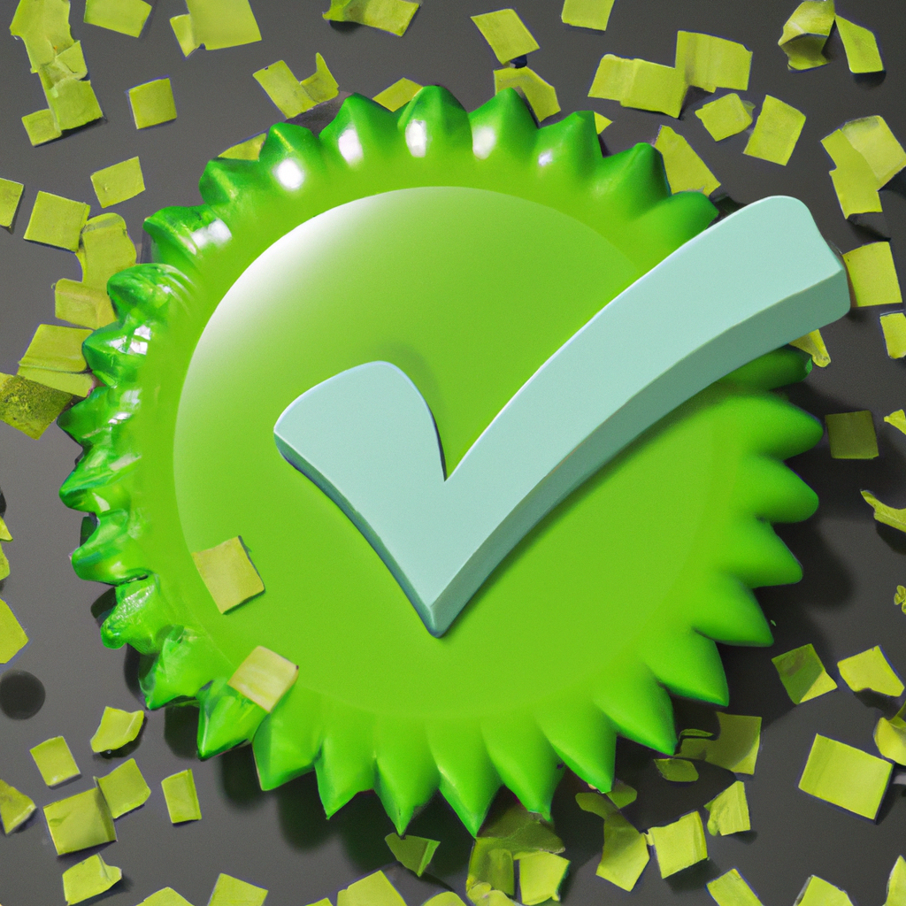 Success check badge confetti green glossy 3d